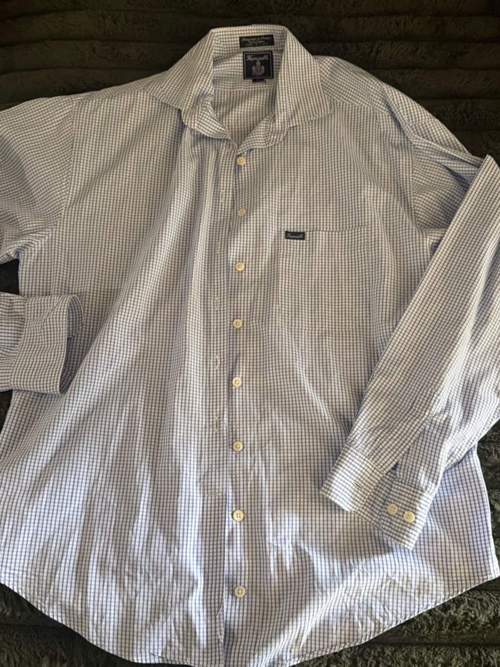 Faconnable Blue Check Long-Sleeve Button-Up Shirt